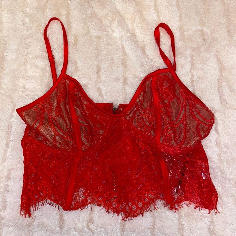 NWT Tiger Mist red/orange lace crop top